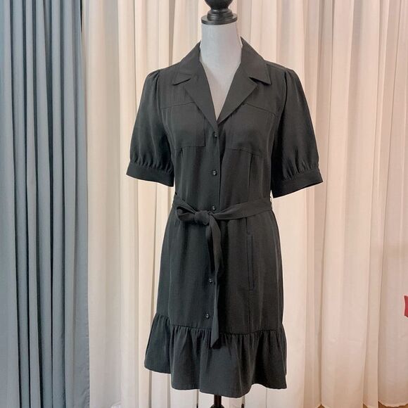 PAIGE dress button front ruffled hemline pockets self tie women’s size medium - Picture 1 of 12
